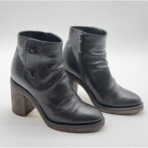 Chanel CC Turnlock Ankle Boots EU 36.5  US 6 Black Block Heel Booties